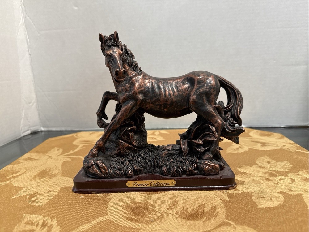 VTG Bronzed Resin Prancing Stallion Statue - Wild Horse Pony Bronco Figure