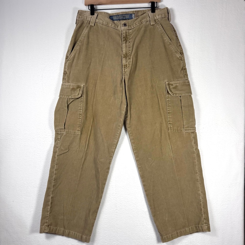 Vintage 90s SilverTab Levi's Khaki Corduroy Cargo Pants Men 34x30 Y2K Skater Style
