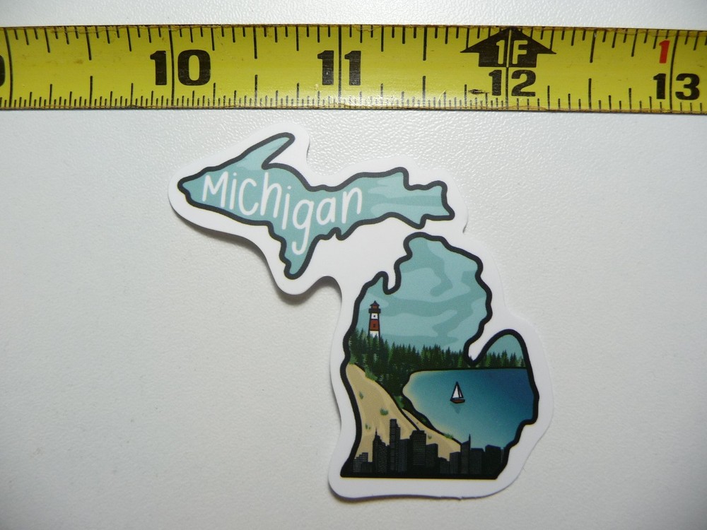 MICHIGAN BEACH LIGHTHOUSE OUTLINE STICKER DECAL TRAVEL STATE VACATION SOUVENIR