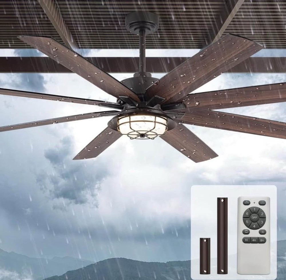 8 aBlade Waterproof Outdoor Ceiling Fan with Light for Patios, 72 Inch