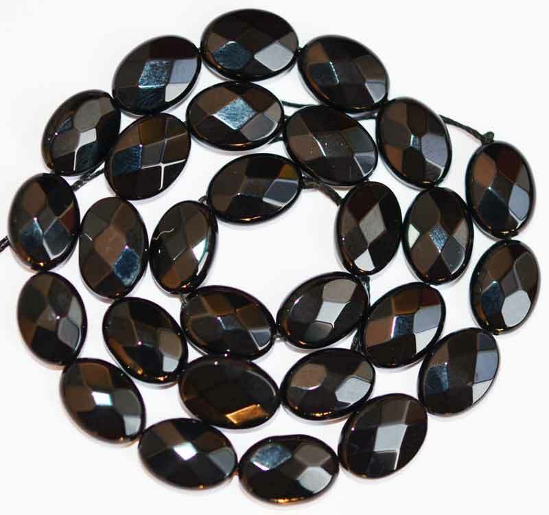 AAA Cut Faceted 8x12mm Oval Natural Onyx Black Agate Gemstone Beads 15