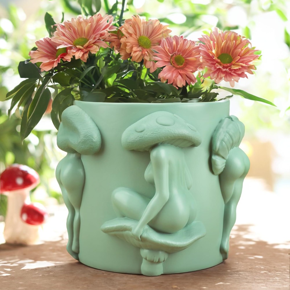 Mushroom Lady Body Planter Unique Succulent Pot Boho Home Decor Gift for Plant L