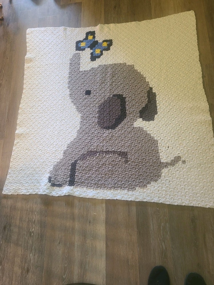 Crochet Handmade Elephant Blanket For A Child/baby Size 50x50 reversible