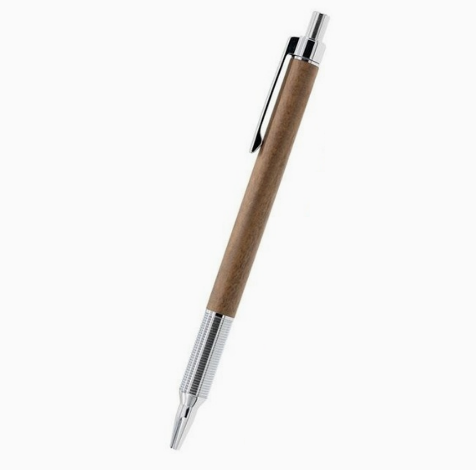 Luddite EverDraw 0.8mm Ballpoint Pen in Silver and Wood Barrel Design