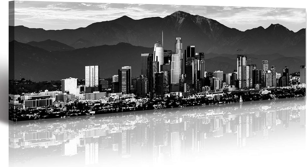 Los Angeles Black and White Skyline Framed Canvas Art for Home or Office