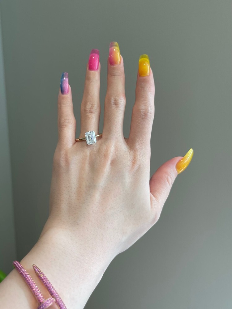 3 CT EMERALD MOISSANITE WEDDING PRONG SETTING RING ANNIVERSARY GIFT FOR HER