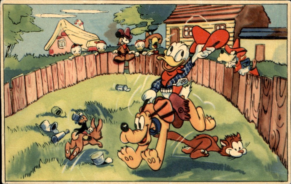 Walt Disney Pluto Donald Duck Goofy Mickey Jiminy Cricket Vintage Postcard
