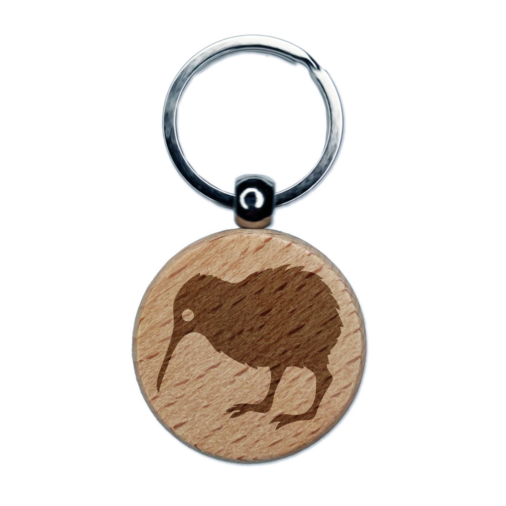 New Zealand Kiwi Bird Engraved Wood Round Keychain Tag Charm