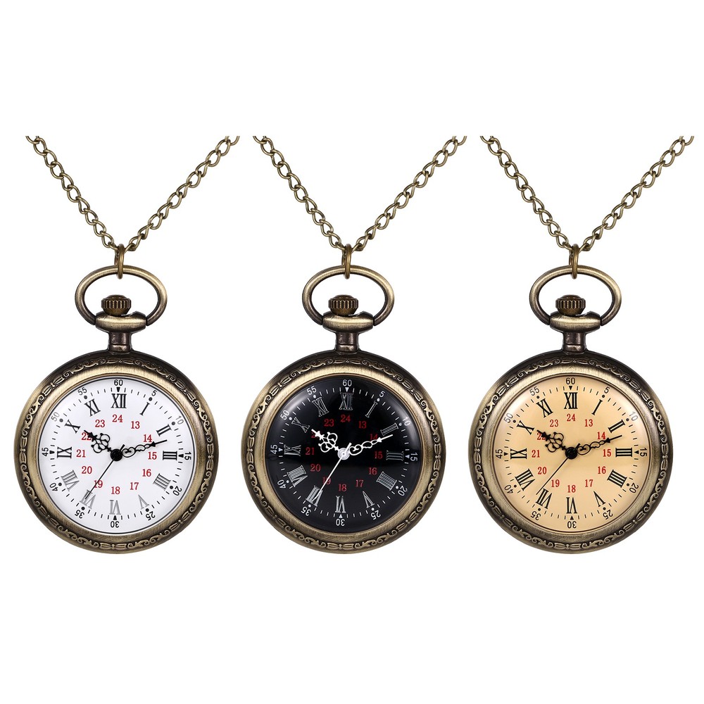 Vintage Steampunk Bronze Quartz Pocket Watch Necklace for Men & Women  