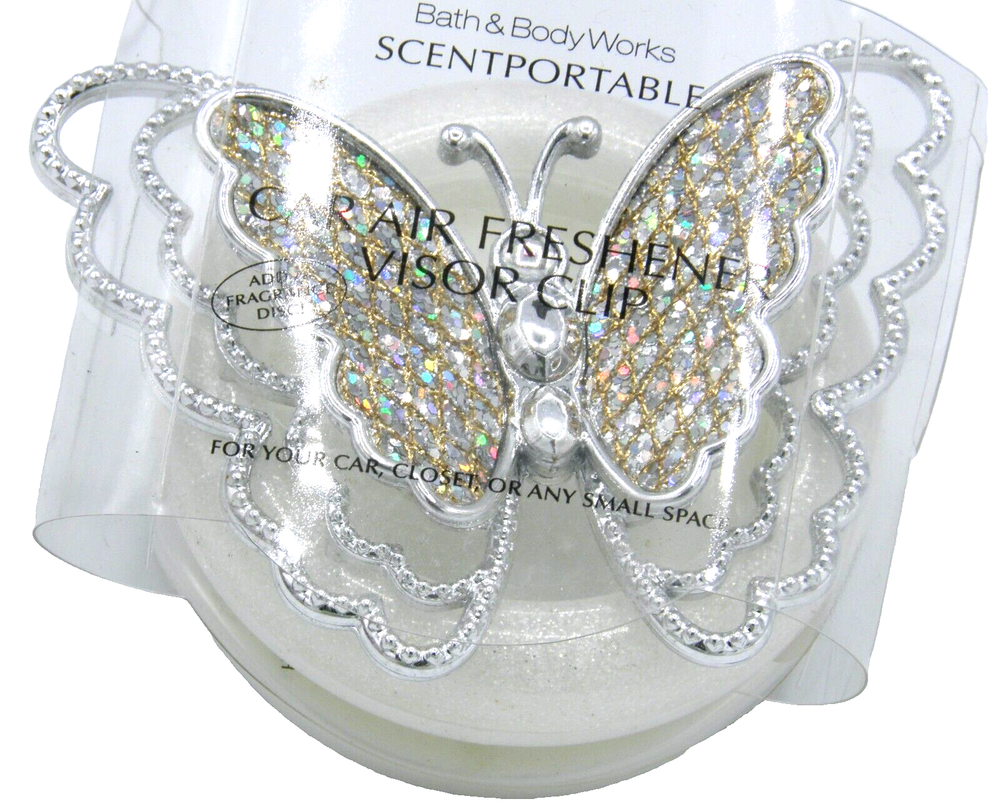 Bath & Body Works Silver Gemstone Butterfly Car SCENTPORTABLE VISOR CLIP RARE