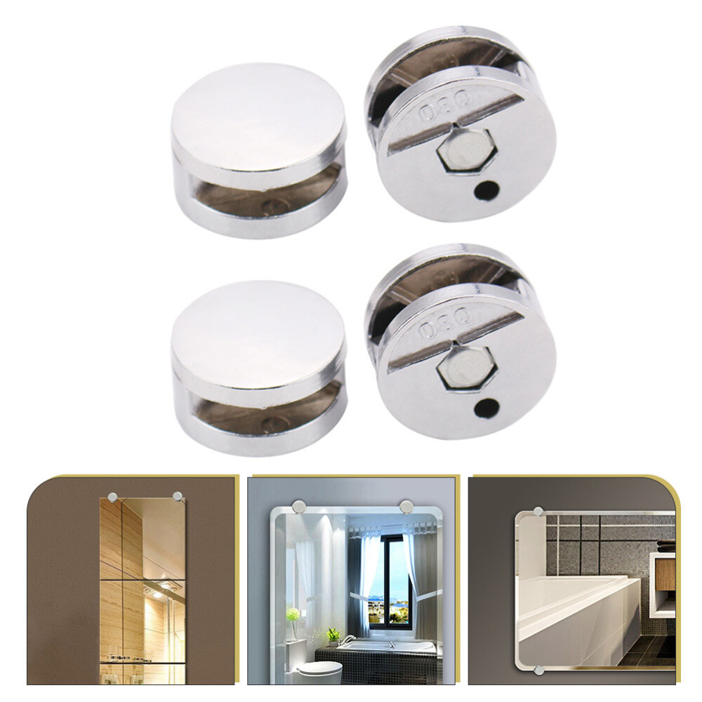4 Pcs Tape Round Mirror Buckle Wall-mounted Bracket Elegant Clip