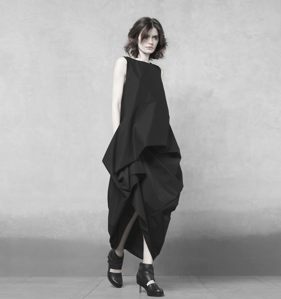 Bohemian Avant-Garde Lagenlook Parachute Pinafore Asymmetrical Dress  