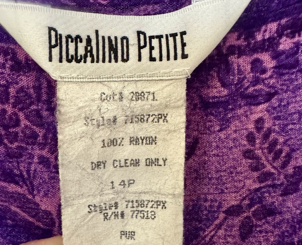Vintage Piccalino Petites Maxi Dress Short Sleeve Purple Hawaiian Patterned 14p
