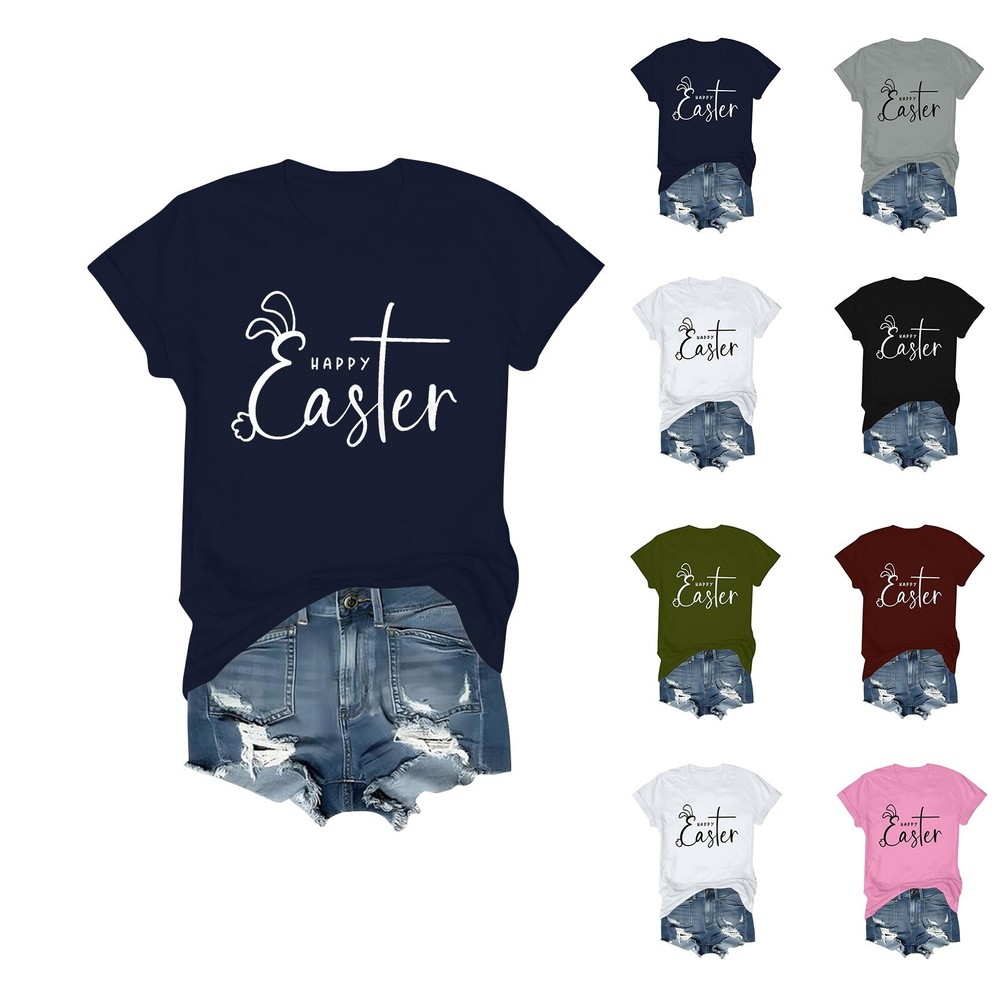 Women's Daily Holiday Printed Short Sleeve Easter Short Sleeve Round Neck Retro