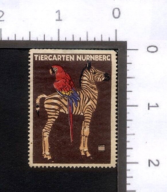 1912 Ludwig Hohlwein TIERGARTEN, Nurnberg Poster Stamp Zebra Macaw Plakatstil