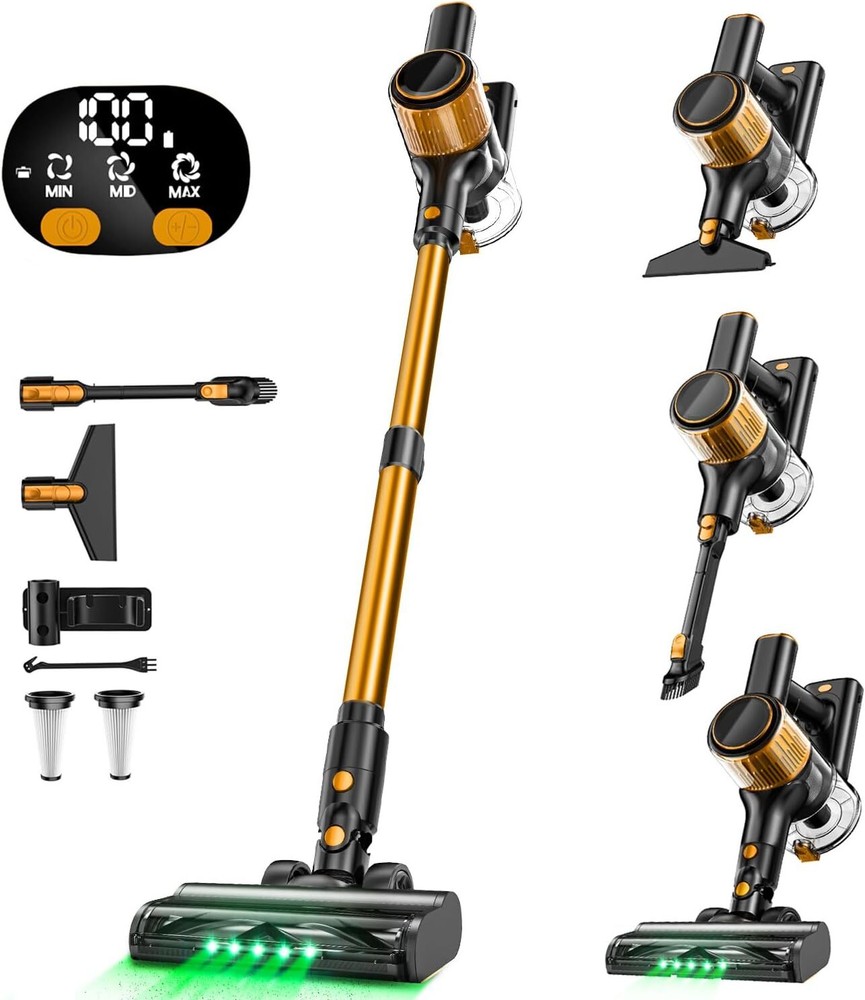 Cordless Vacuum Cleaner, 8 in 1 Stick Cleaner with Powerful Orange