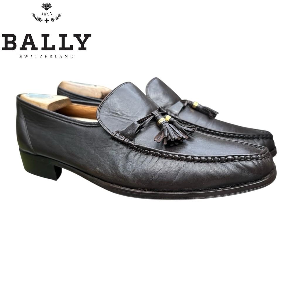 Bally Switzerland Leather Moc Toe Logo Tassel Loafers Brown Mens Size US 12 D
