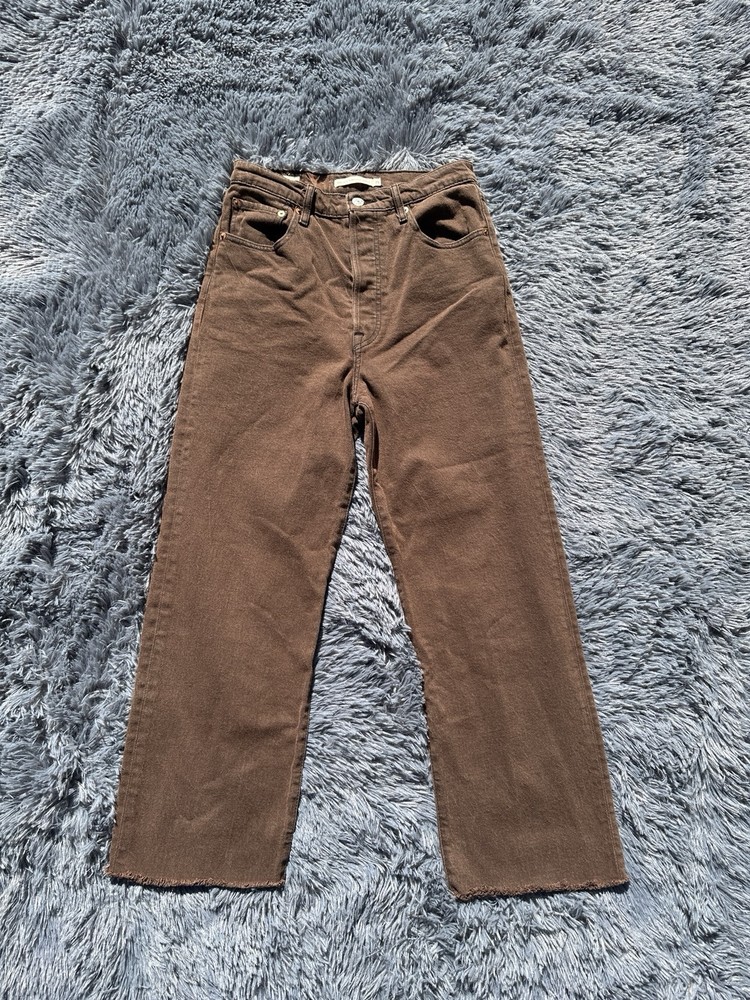 Levi's Premium 28 Ribcage Straight Ankle Big E Brown Button Fly Jeans