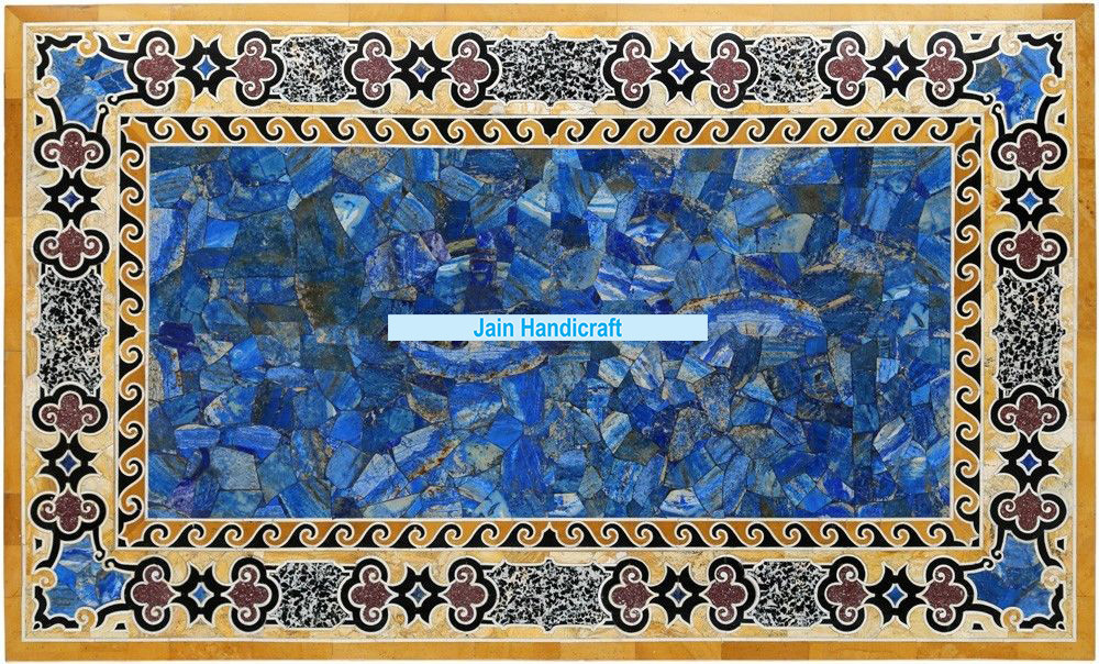 48''x32'' Marble Dining Coffee Blue Lapis Malachite Table Top Semi Stone Inlay