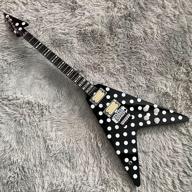 Black Dot Flying V Electric Guitar Solid Body HH Pickups FR Bridge HPL Fretboard