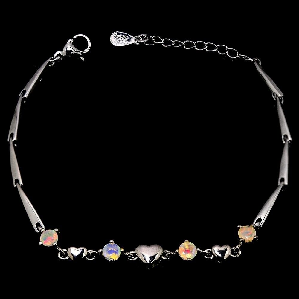 NATURAL AAA RAINBOW OPAL ROUND STERLING 925 SILVER BRACELET LENGHT 7-8 INCH.