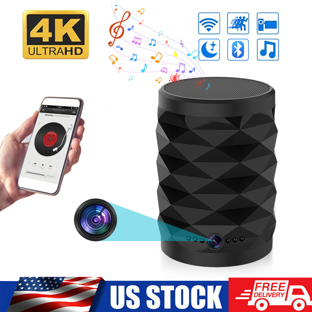US 4K HD Mini Wifi Camera P2P Security RGB Ambient Lighting Bluetooth Speaker