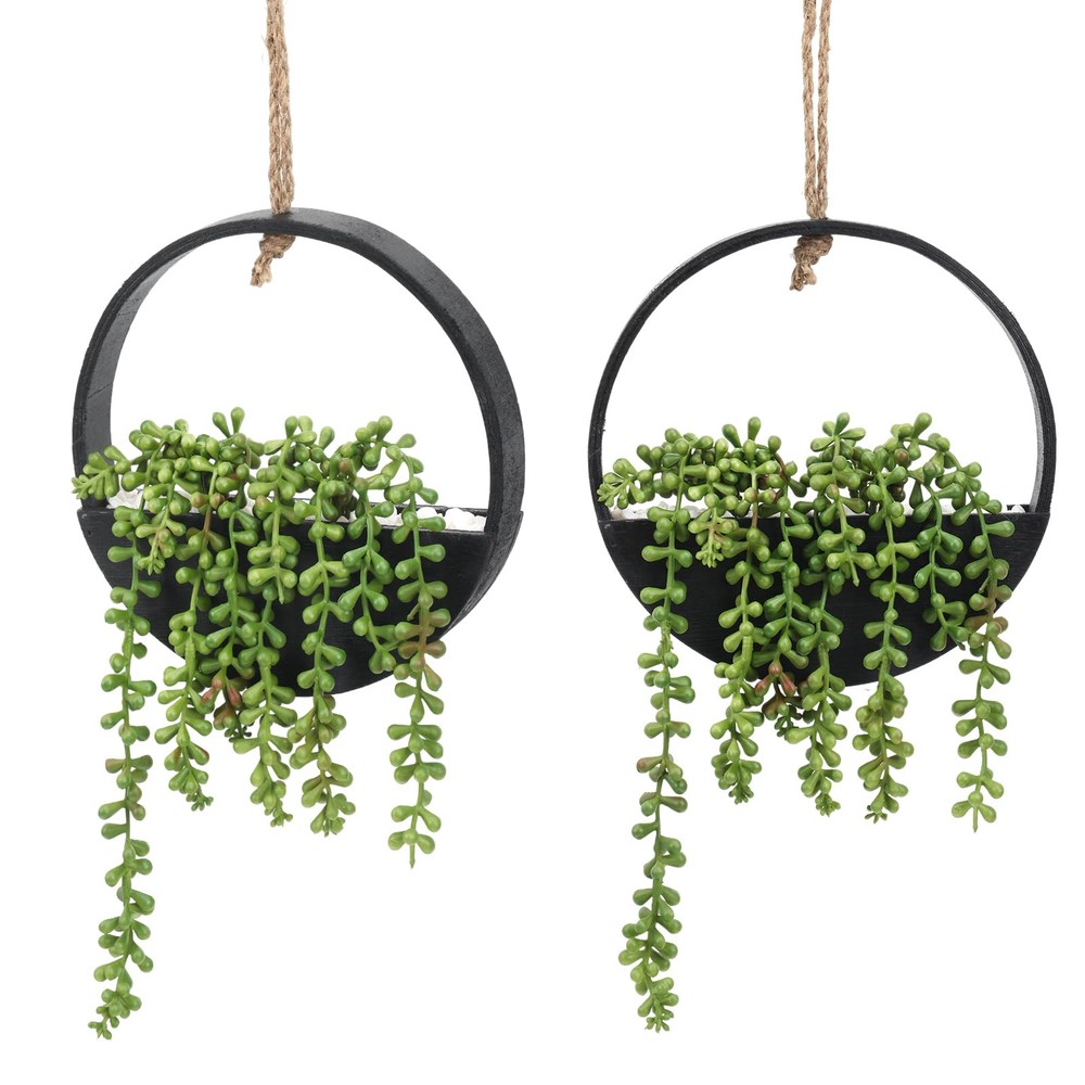 2pcs Fake Hanging Succulent Plants - String of Pearls in Pot with Leaves