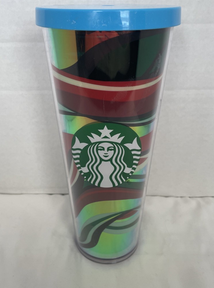 Starbucks Winter Holiday Multicolor Swirl 24oz Tumbler Cold Cup No Straw