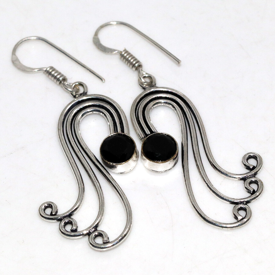 Black Onyx 925 Silver Plated Gemstone Earrings 2.1