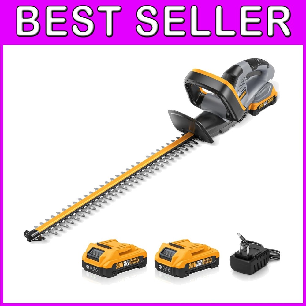 20V Brushless Cordless Hedge Trimmer with 22-Inch Blade and 2 Batteries - Lightweight Design