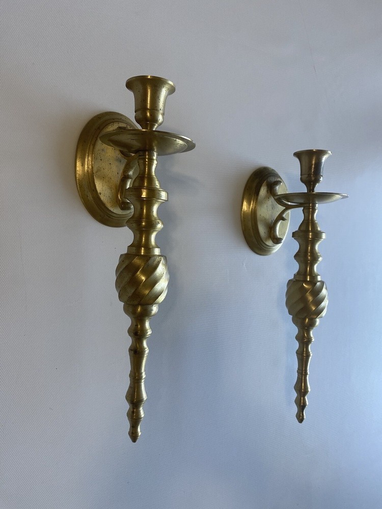 Vintage Brass Wall Mounted Sconces Candle Holder 13” Set of 2