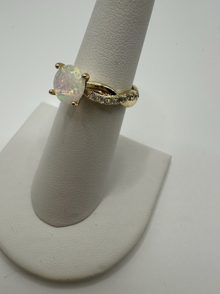 Gold Tone & Faux White Opal Ring Size 6