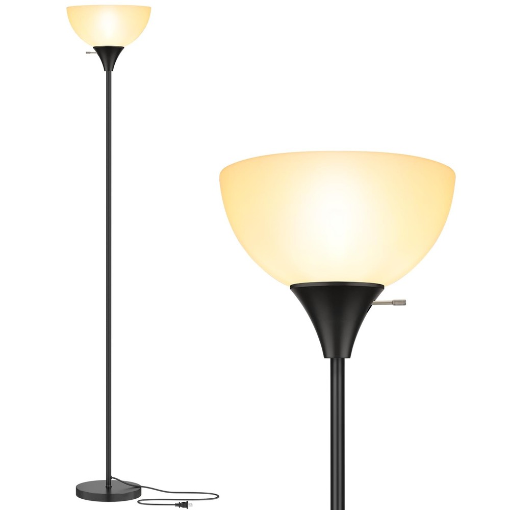 Floor Lamp, LED Standing Lamps with White Plastic Shade, Black Modern Torchie...