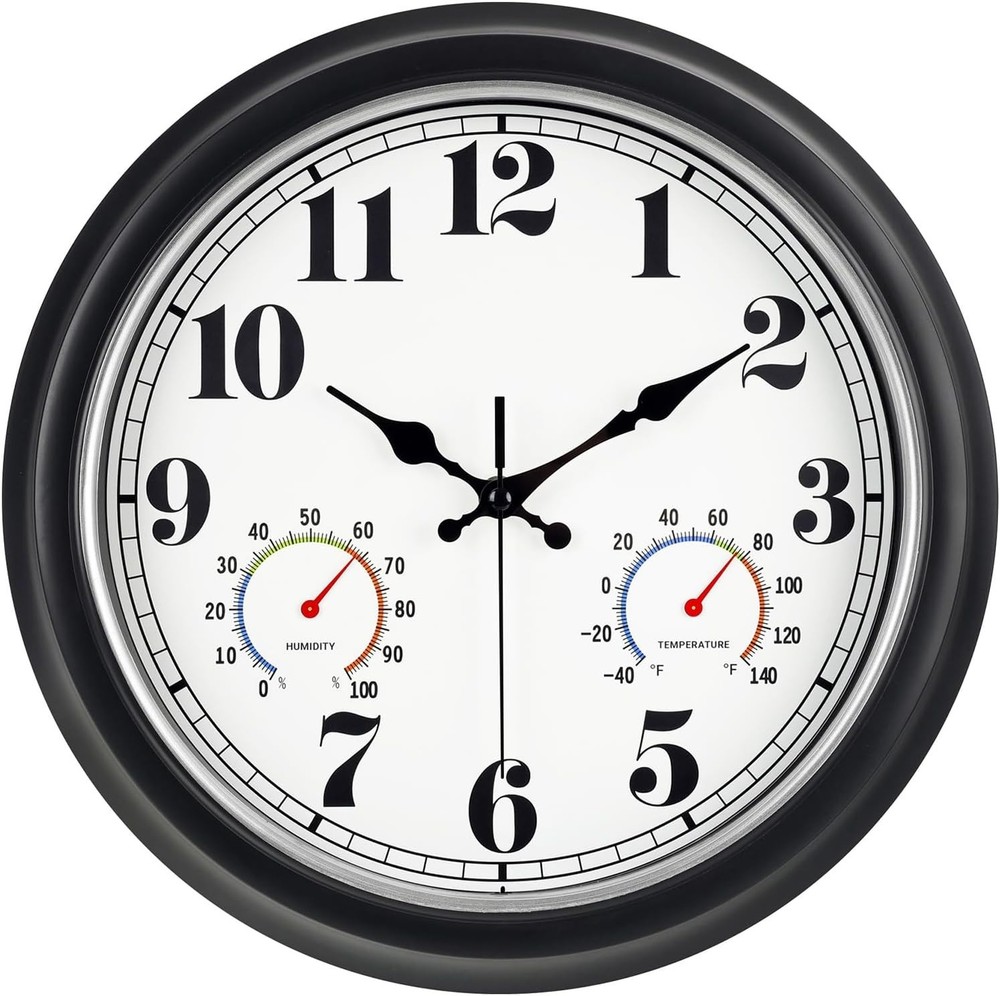 13-Inch Vintage Outdoor Wall Clock with Thermometer and Hygrometer, Wate
