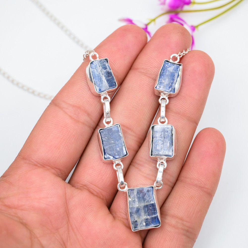 Natural Kyanite Jewelry Gemstone Handmade 925 Sterling Silver Necklace For Gift