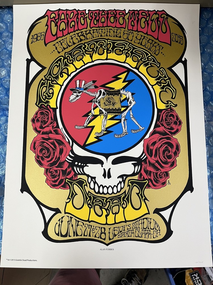 Grateful Dead Fare Thee Well Steal Your Face vintage concert poster by Alan Forbes N'd
