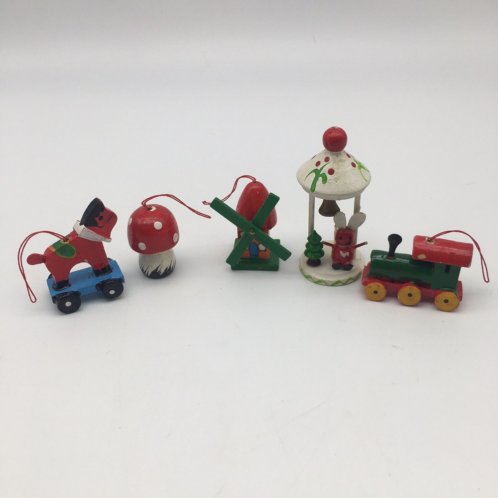 Lot of 5 Vintage Scandinavian Style Christmas Wooden Ornaments