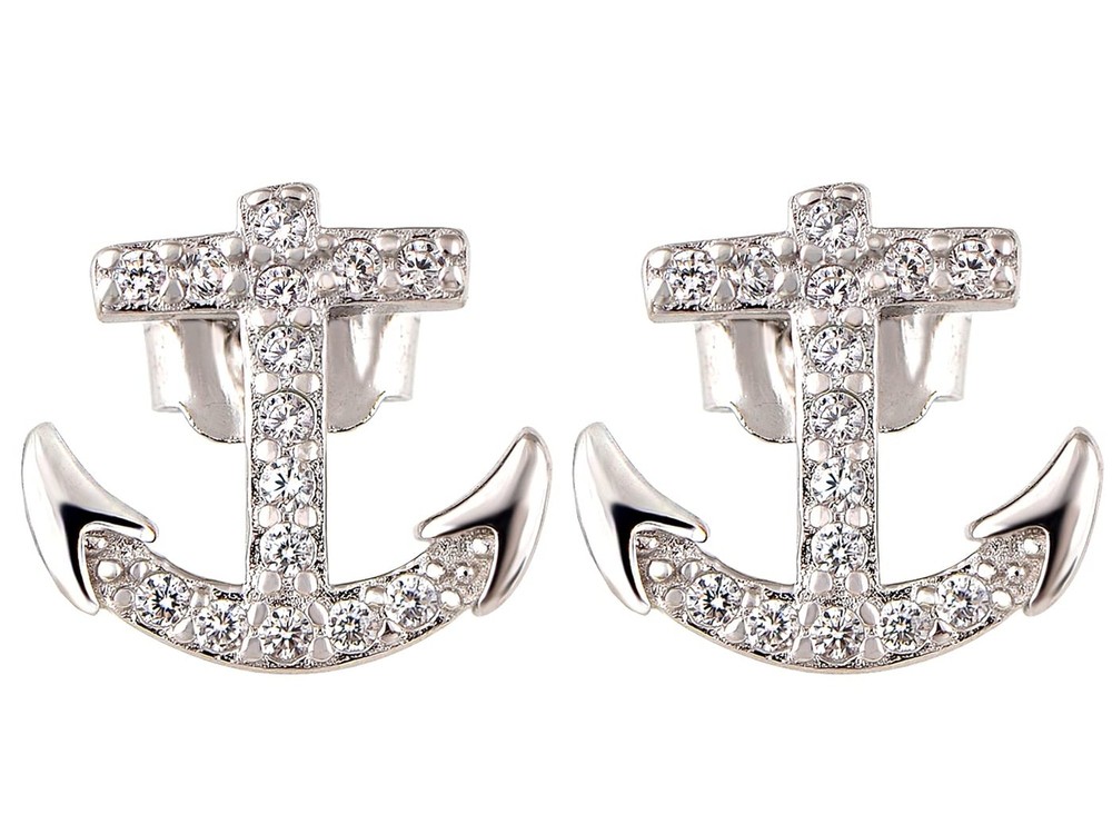 Alilang Golden Tone Blue Clear Crystal Rhinestones Nautical Anchor Stud Earri...