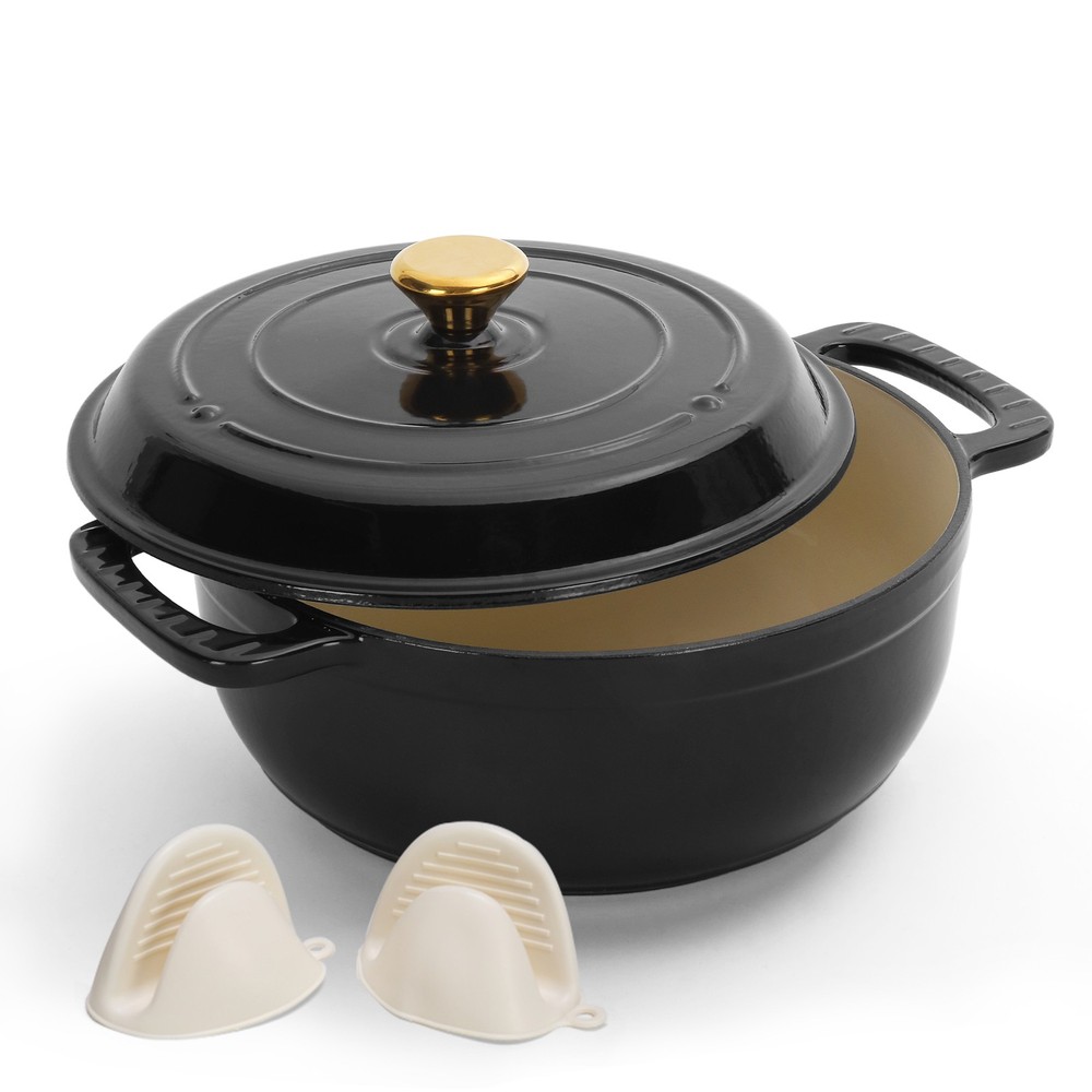 Enameled Cast Iron Dutch Oven with Lid - Heavy-Duty Dual Handles - 5 Colors