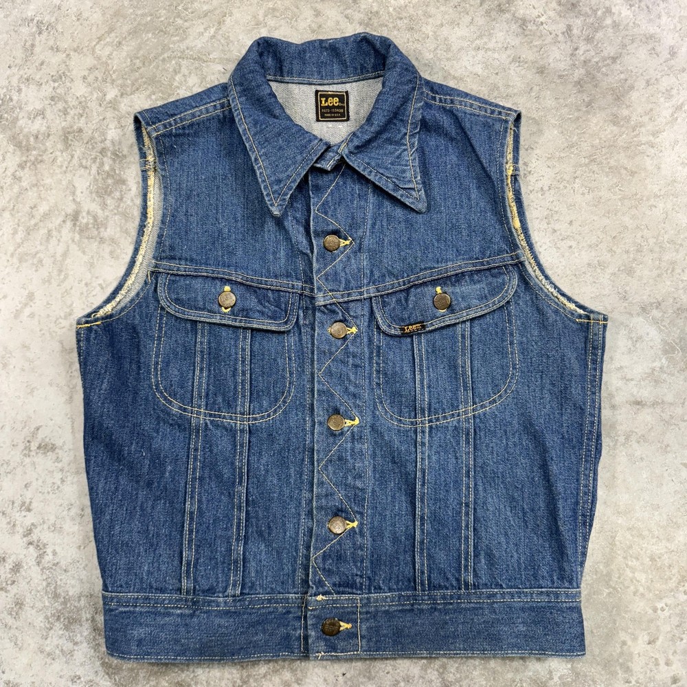Vintage Lee Denim Vest Mens Medium 101-j Sleeveless Button Up Made USA 70s