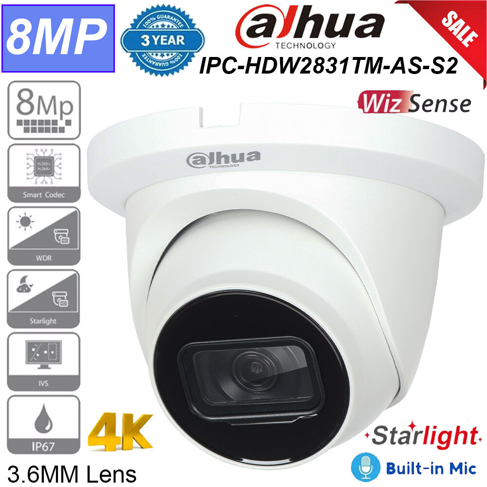 Dahua 8MP 4K IR Starlight IPC-HDW2831TM-AS-S2 IP Camera PoE Mic Alarm 3.6mm NEW