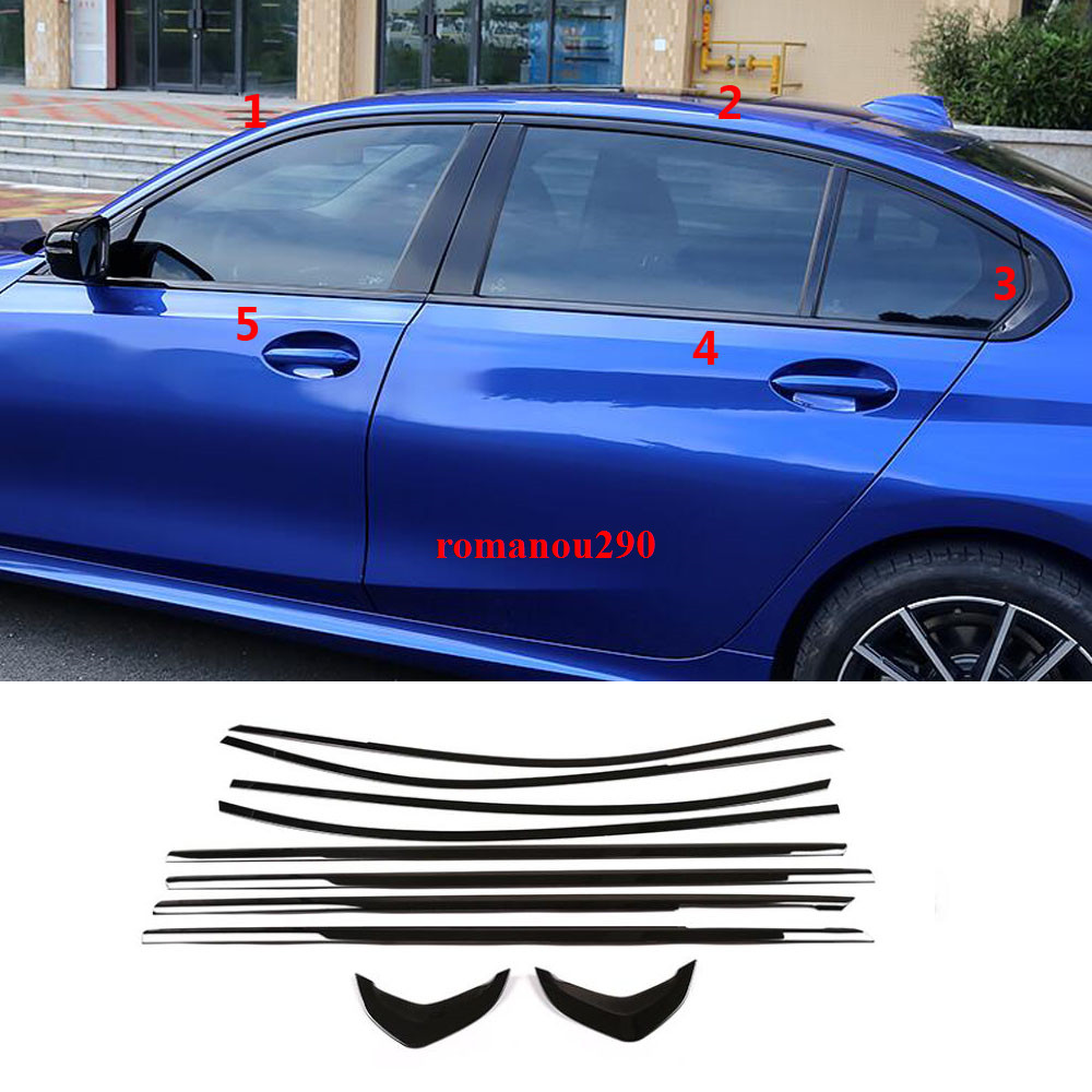 10pcs Black Stainless Side Window Molding Cover Trim For BMW 3 Series 2019-2022