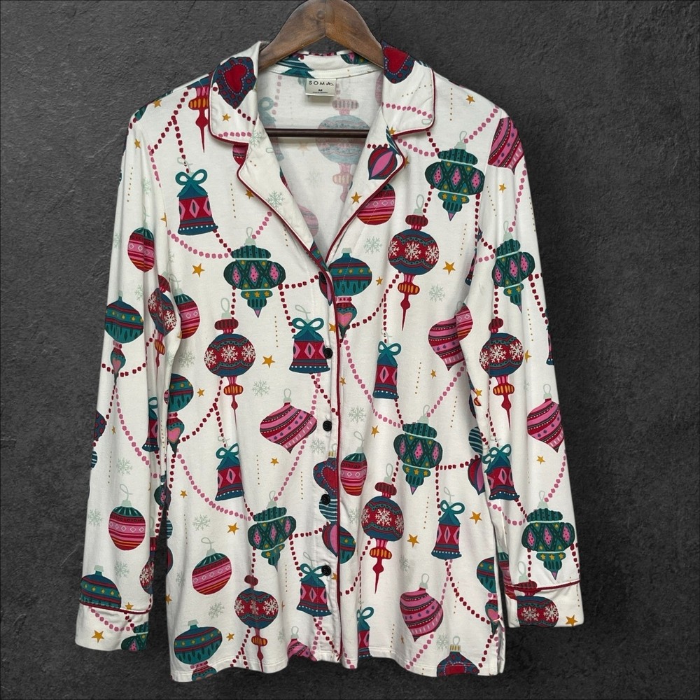 Festive Soma Womens M Holiday Pajama Top with Buttons