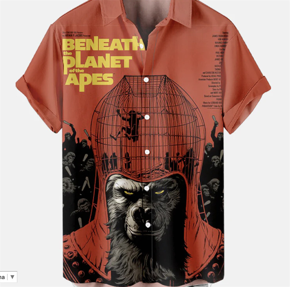 Classic Planet of the Apes 3D Print Retro Hawaiian Unisex Button-Up Shirt