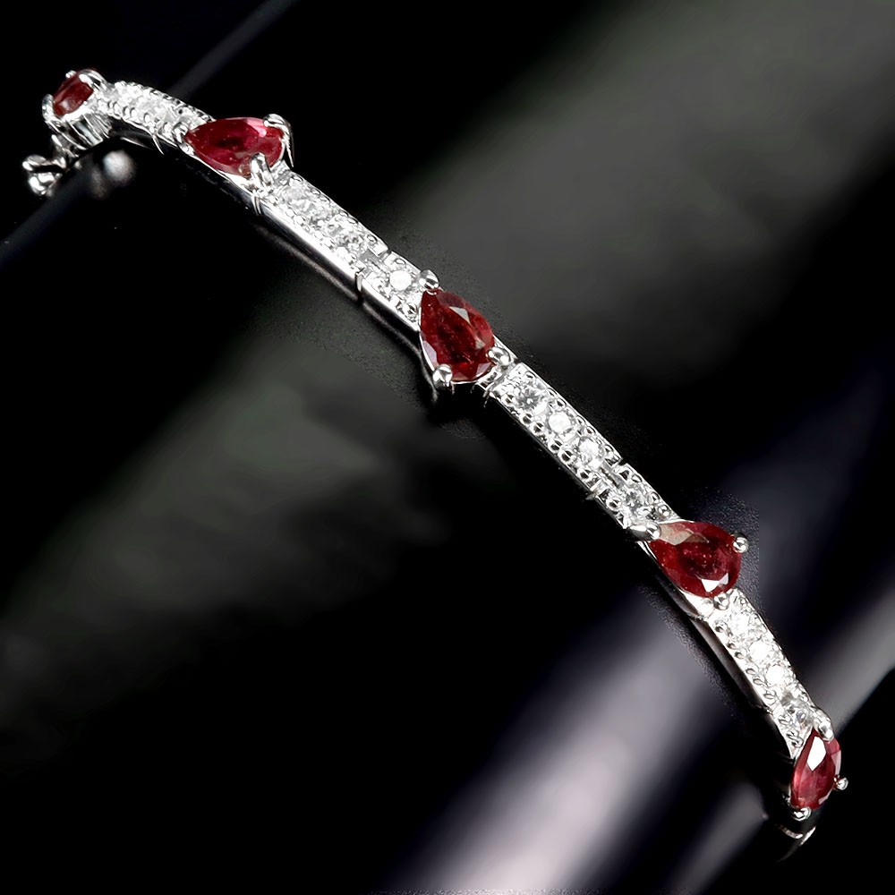 925 Sterling Silver Bangle with 6x4mm Natural Pear Ruby Gemstone