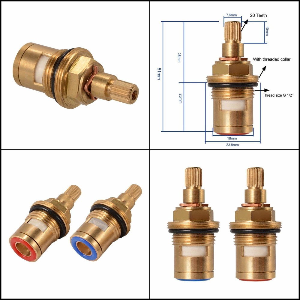 1/2 Inch 12mm Quarter-Turn Brass Ceramic Faucet Cartridge Replacement Valve Stem