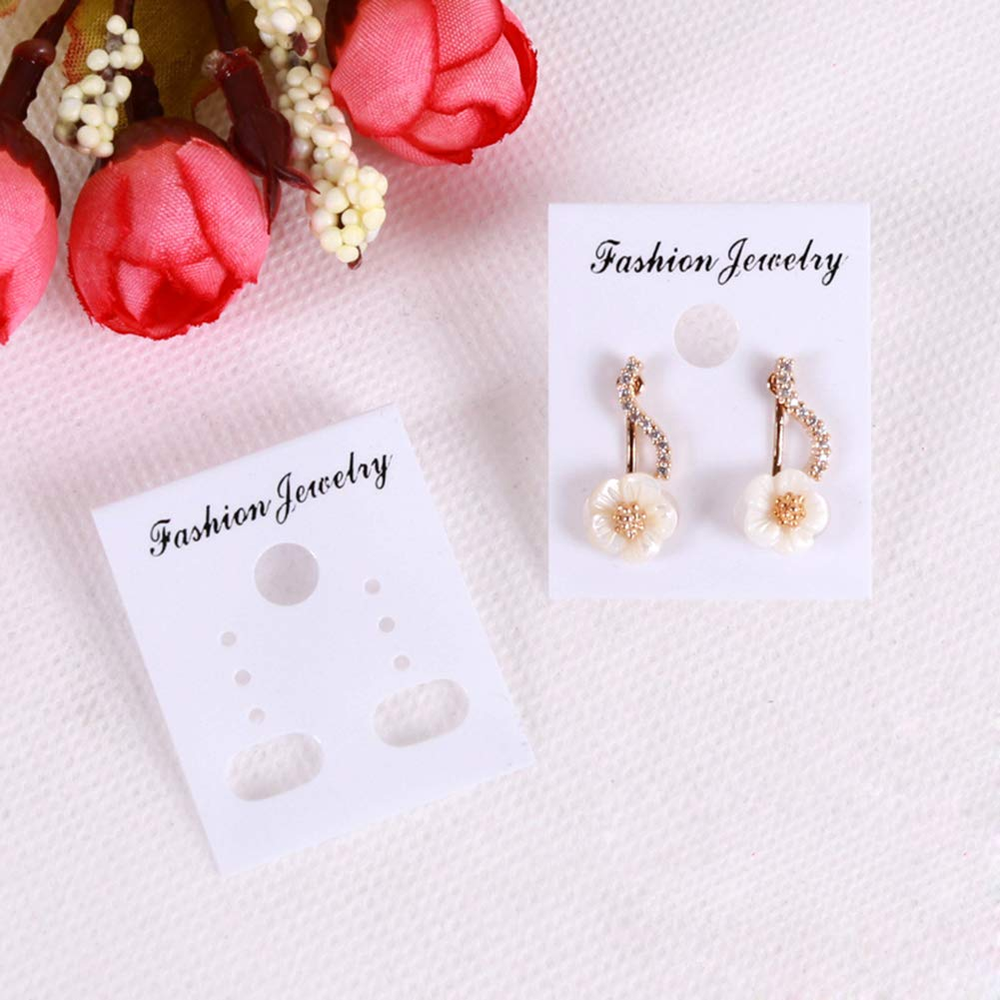 100 Pcs Professional Plastic Earring Ear Studs Holder Display Hang Cards (White)