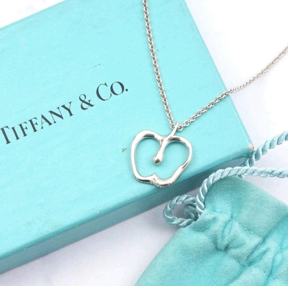 Tiffany & Co. Elsa Peretti Apple Necklace Sterling Silver 925 Pendant Box Pouch