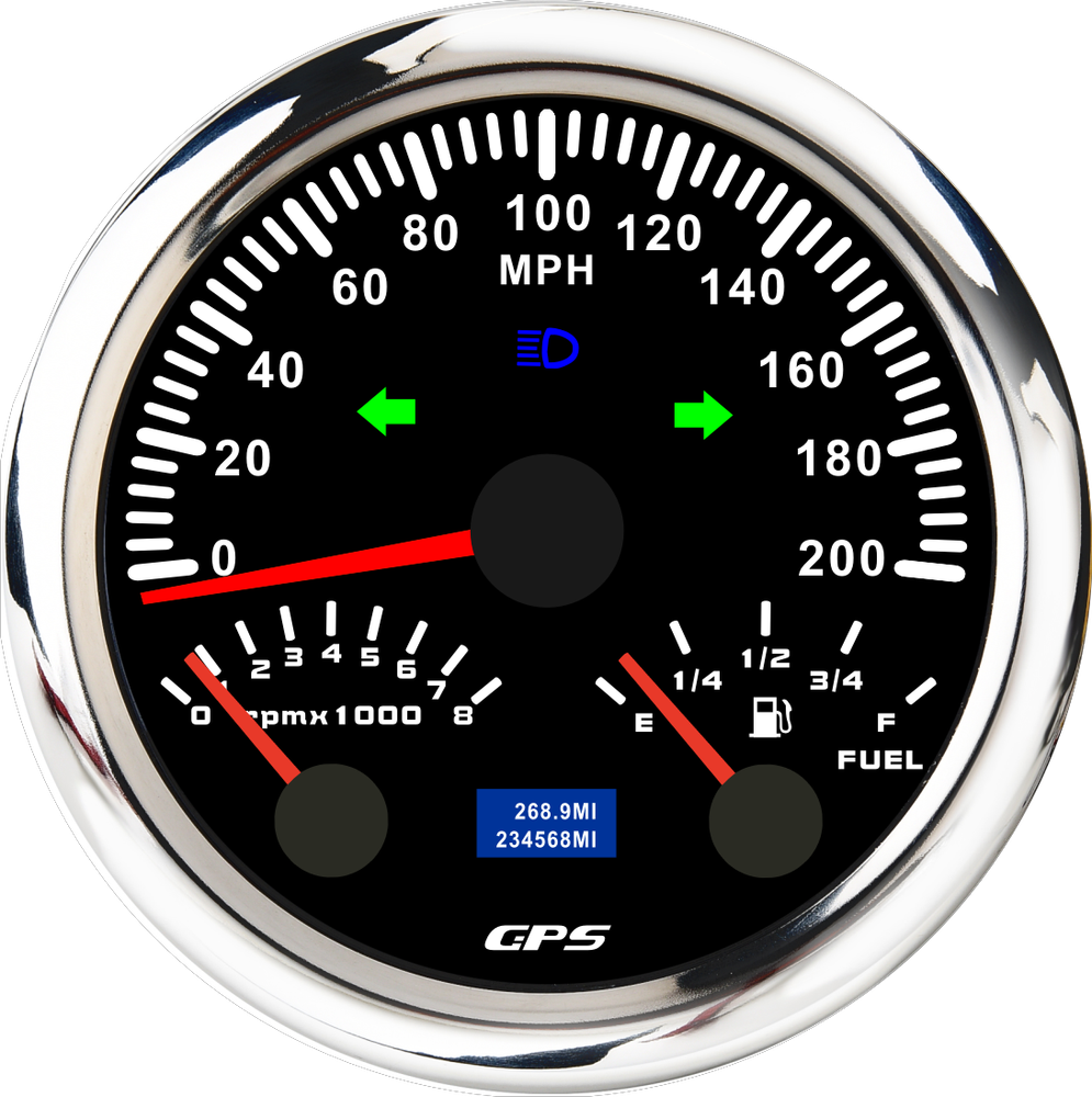 85MM 3 IN 1 Gauge GPS Speedometer 0-200MPH Tachometer Fuel Gauge For Car Boat