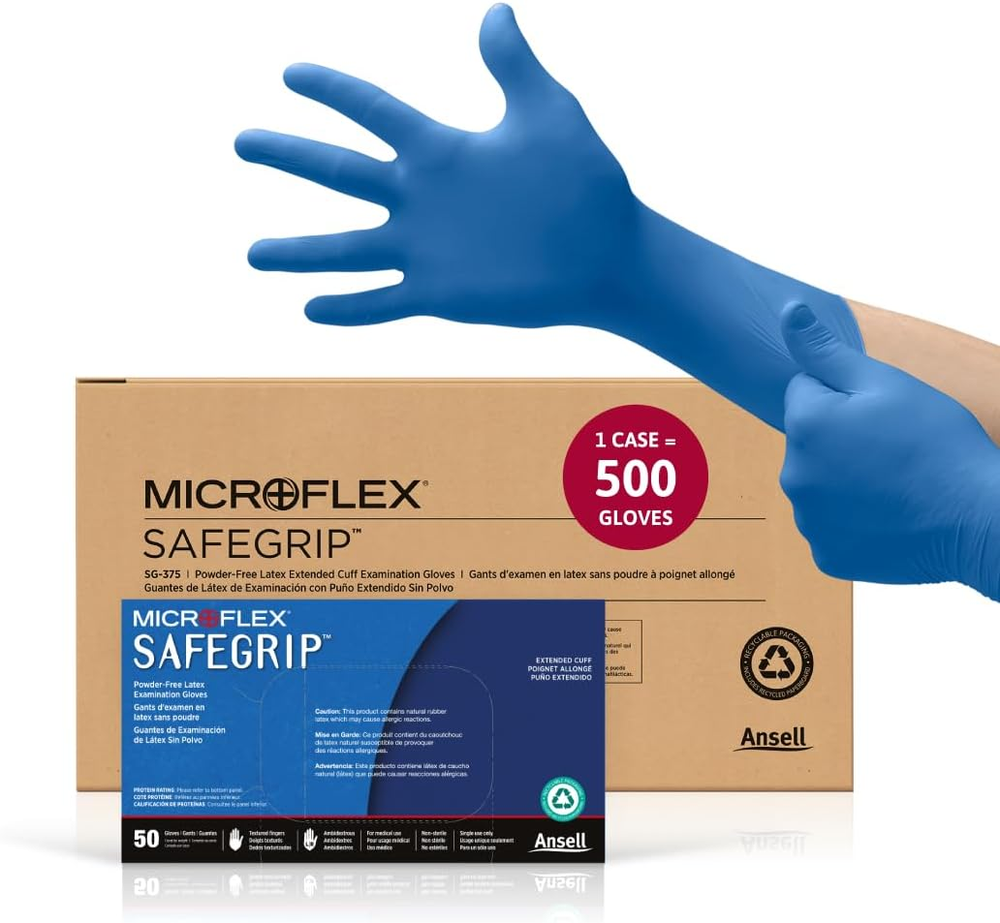 Safegrip SG-375 Extra Thick Disposable Latex Gloves for Life Sciences, Automotiv